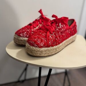 Menina Red Sparkly Platform Loafers